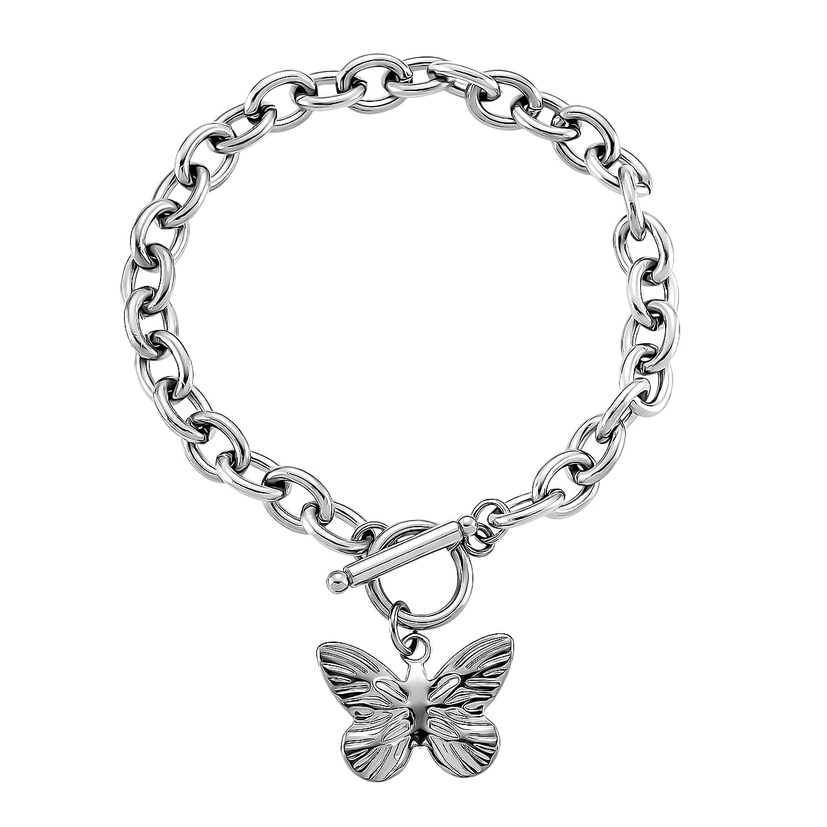 2pcs Set - Beautiful Butterfly Charm Bracelet (8.0In) and Necklace 24 Inches in Stainless Steel image number 5
