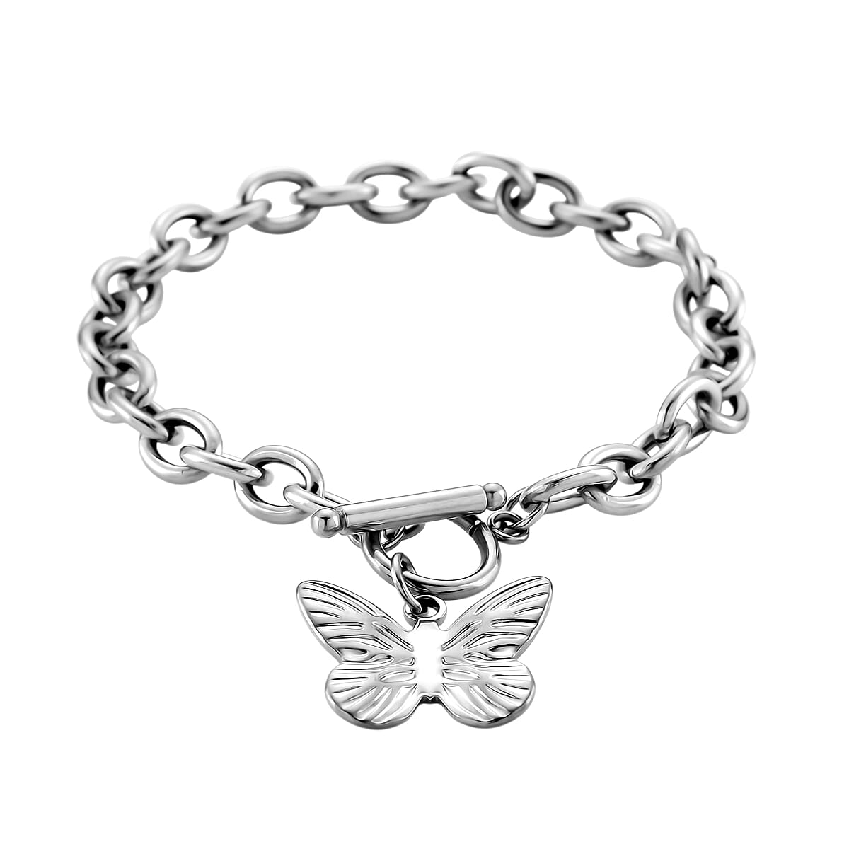 2pcs Set - Beautiful Butterfly Charm Bracelet (8.0In) and Necklace 24 Inches in Stainless Steel image number 6