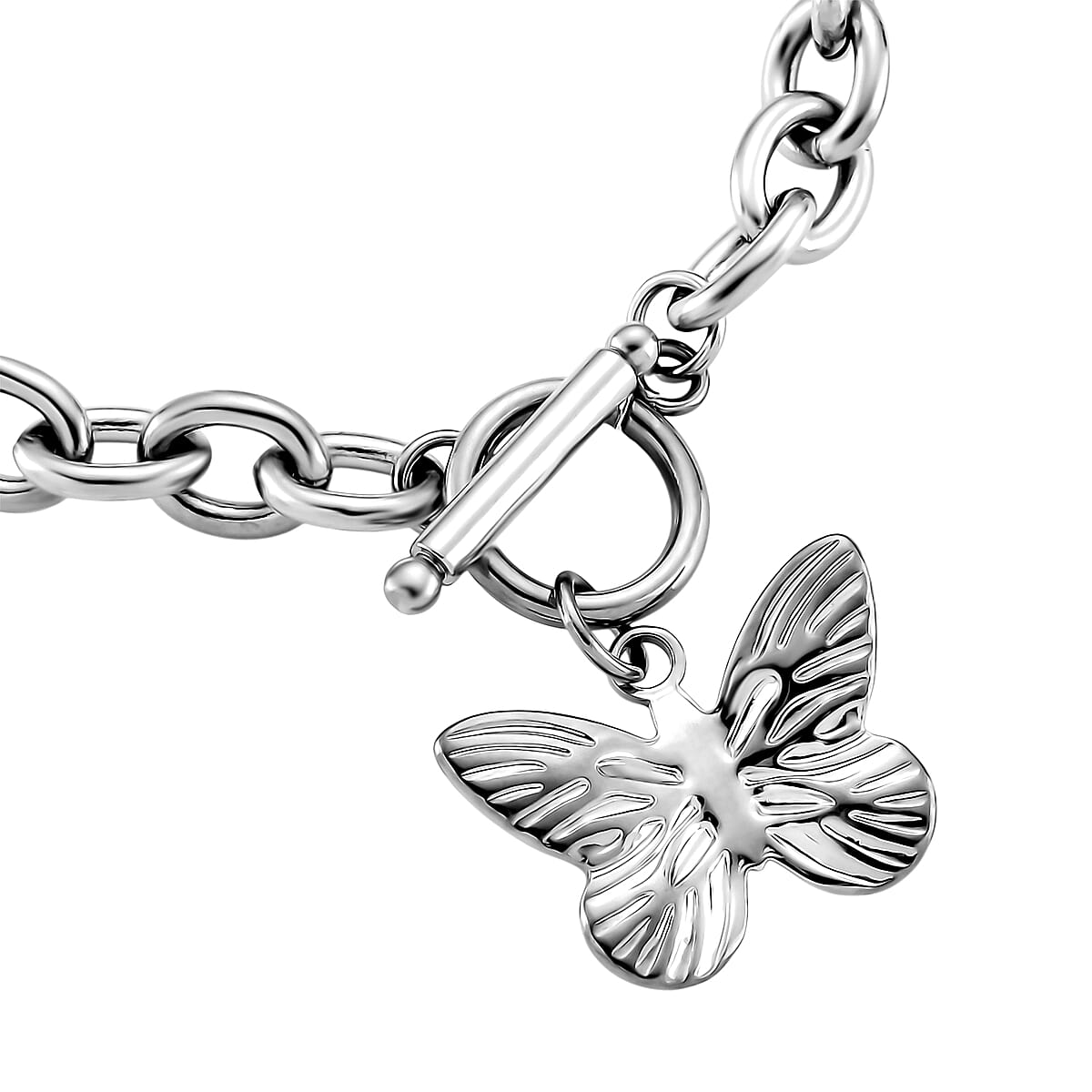 2pcs Set - Beautiful Butterfly Charm Bracelet (8.0In) and Necklace 24 Inches in Stainless Steel image number 8
