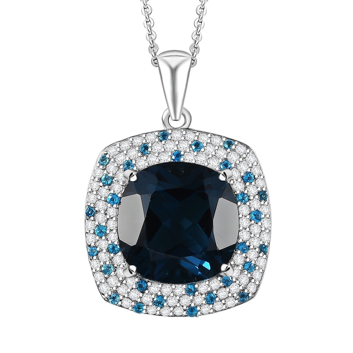 Premium London Blue Topaz and Multi Gemstone 11.65 ctw Midnight Majesty Pendant Necklace in Rhodium Over Sterling Silver 20 Inches image number 0
