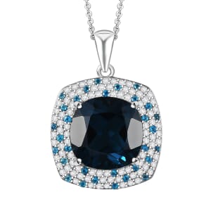 Premium London Blue Topaz and Multi Gemstone 11.65 ctw Midnight Majesty Pendant Necklace in Rhodium Over Sterling Silver 20 Inches