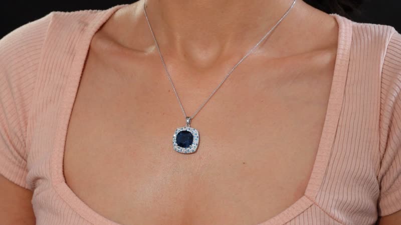 Premium London Blue Topaz and Multi Gemstone 11.65 ctw Midnight Majesty Pendant Necklace in Rhodium Over Sterling Silver 20 Inches