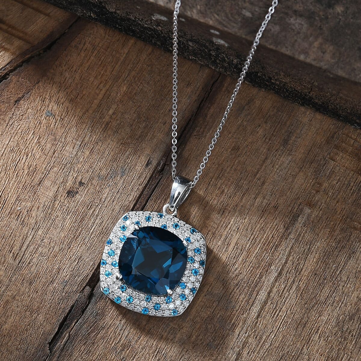 Premium London Blue Topaz and Multi Gemstone 11.65 ctw Midnight Majesty Pendant Necklace in Rhodium Over Sterling Silver 20 Inches image number 1
