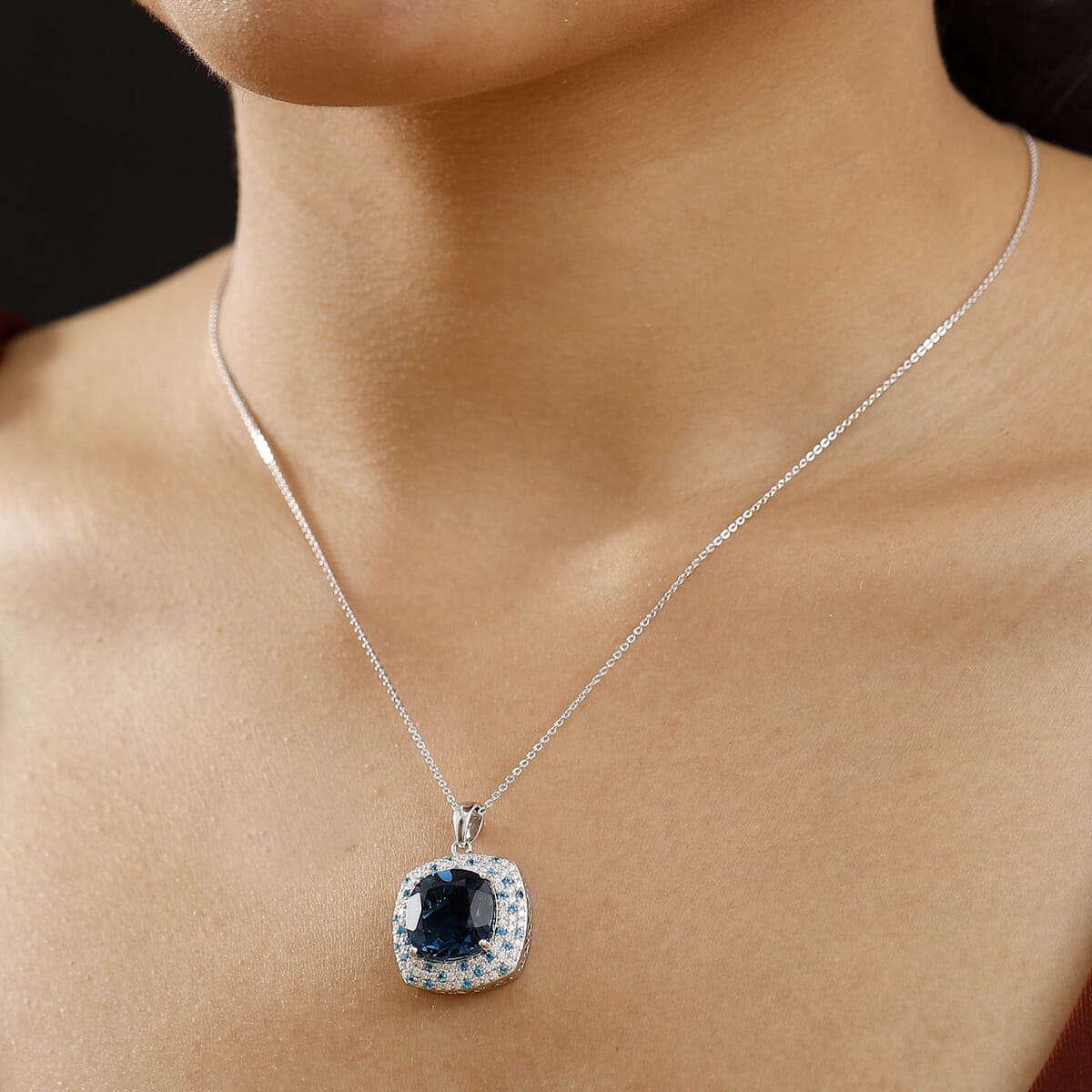 Premium London Blue Topaz and Multi Gemstone 11.65 ctw Midnight Majesty Pendant Necklace in Rhodium Over Sterling Silver 20 Inches image number 2