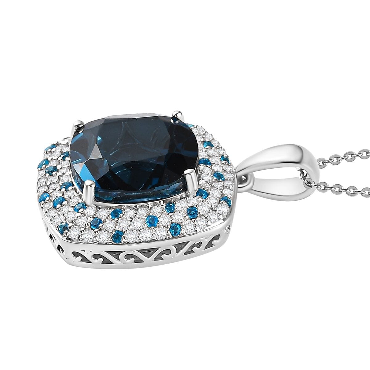 Premium London Blue Topaz and Multi Gemstone 11.65 ctw Midnight Majesty Pendant Necklace in Rhodium Over Sterling Silver 20 Inches image number 3