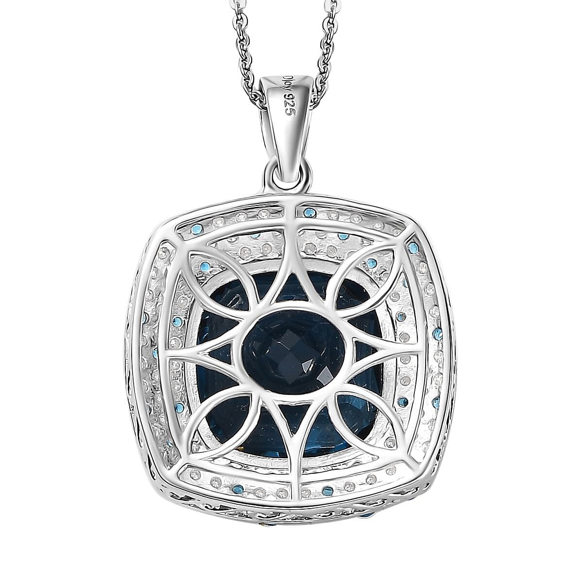 Premium London Blue Topaz and Multi Gemstone 11.65 ctw Midnight Majesty Pendant Necklace in Rhodium Over Sterling Silver 20 Inches