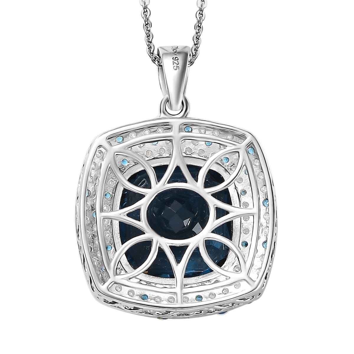 Premium London Blue Topaz and Multi Gemstone 11.65 ctw Midnight Majesty Pendant Necklace in Rhodium Over Sterling Silver 20 Inches image number 4