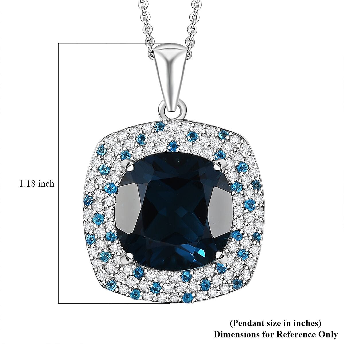 Premium London Blue Topaz and Multi Gemstone 11.65 ctw Midnight Majesty Pendant Necklace in Rhodium Over Sterling Silver 20 Inches