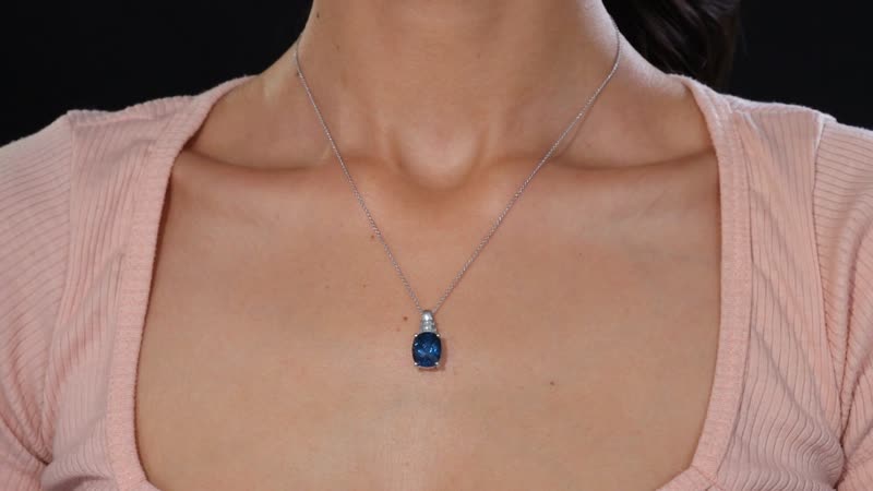 Premium London Blue Topaz and Diamond 6.50 ctw Pendant Necklace in Rhodium Over Sterling Silver 20 Inches