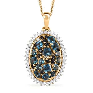 Premium London Blue Topaz and Multi Gemstone 3.00 ctw Ocean Mosaic Pendant Necklace in 18K Vermeil Yellow Gold Over Sterling Silver 20 Inches