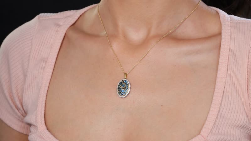 Premium London Blue Topaz and Multi Gemstone 3.00 ctw Ocean Mosaic Pendant Necklace in 18K Vermeil Yellow Gold Over Sterling Silver 20 Inches