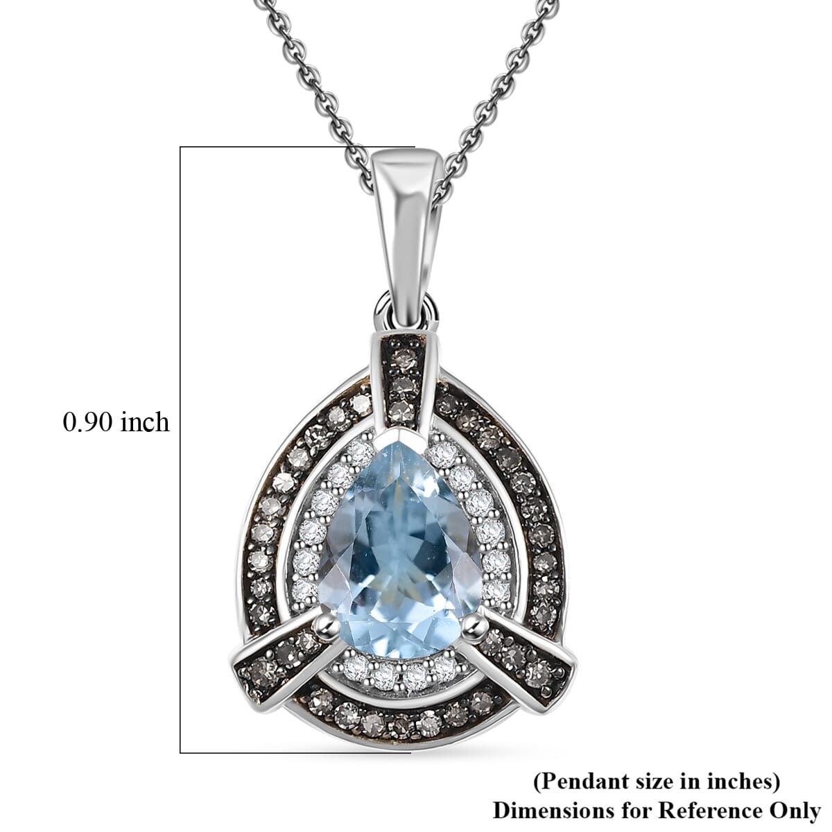D'Joy Santa Maria Aquamarine, Natural Champagne and White Diamond  1.15 ctw Pendant Necklace in Rhodium Over Sterling Silver 20 Inches image number 5