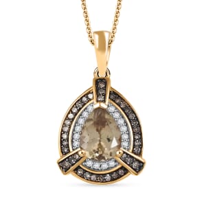 AAA Turkizite, Natural Champagne and White Diamond 1.50 ctw Pendant Necklace in 18K Vermeil Yellow Gold Over Sterling Silver 20 Inches