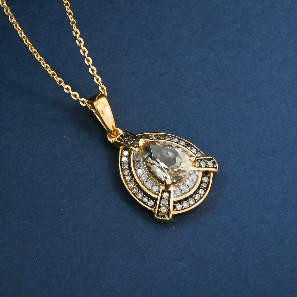 D'Joy AAA Turkizite, Natural Champagne and White Diamond 1.50 ctw Pendant Necklace in 18K Vermeil Yellow Gold Over Sterling Silver 20 Inches image number 1
