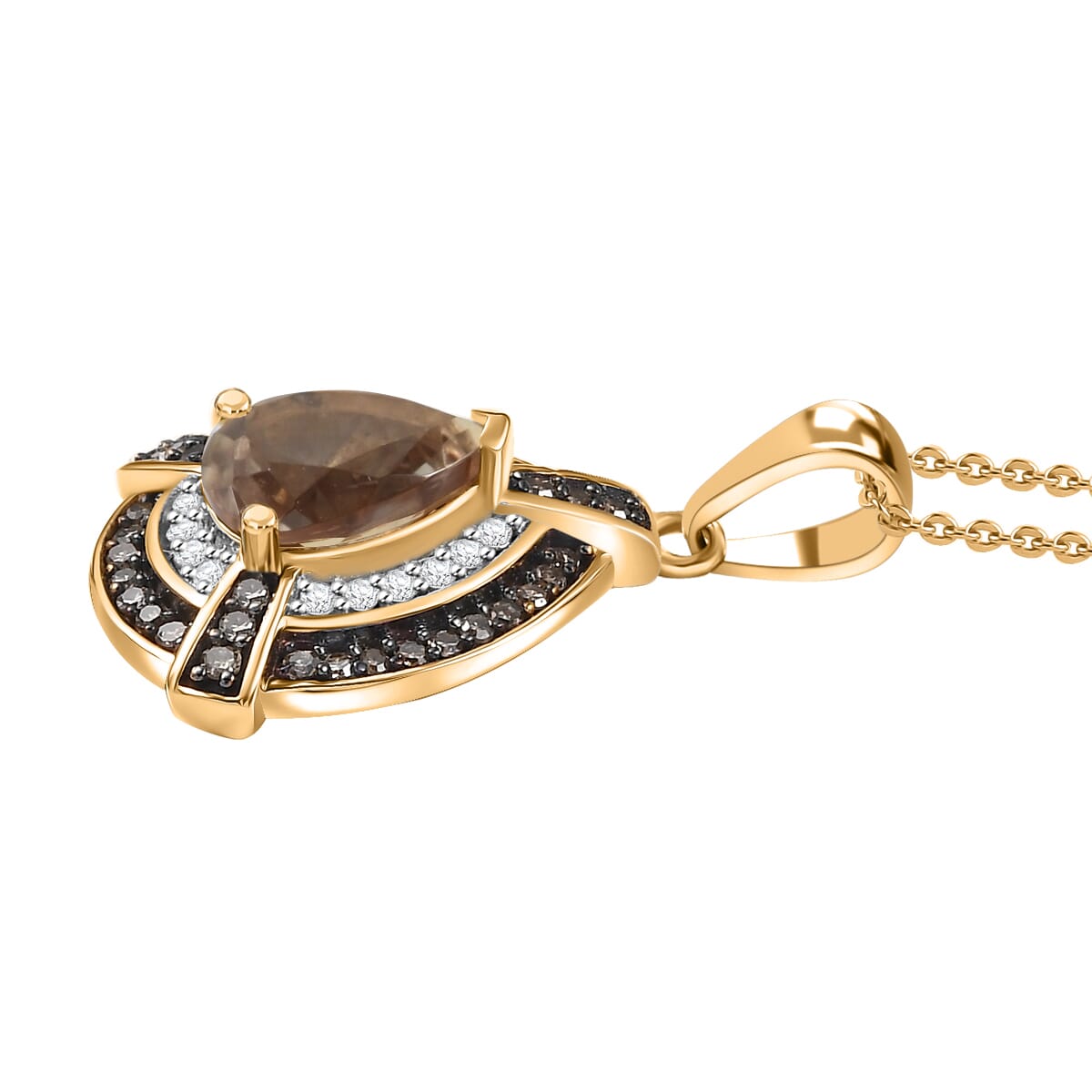 D'Joy AAA Turkizite, Natural Champagne and White Diamond 1.50 ctw Pendant Necklace in 18K Vermeil Yellow Gold Over Sterling Silver 20 Inches image number 3
