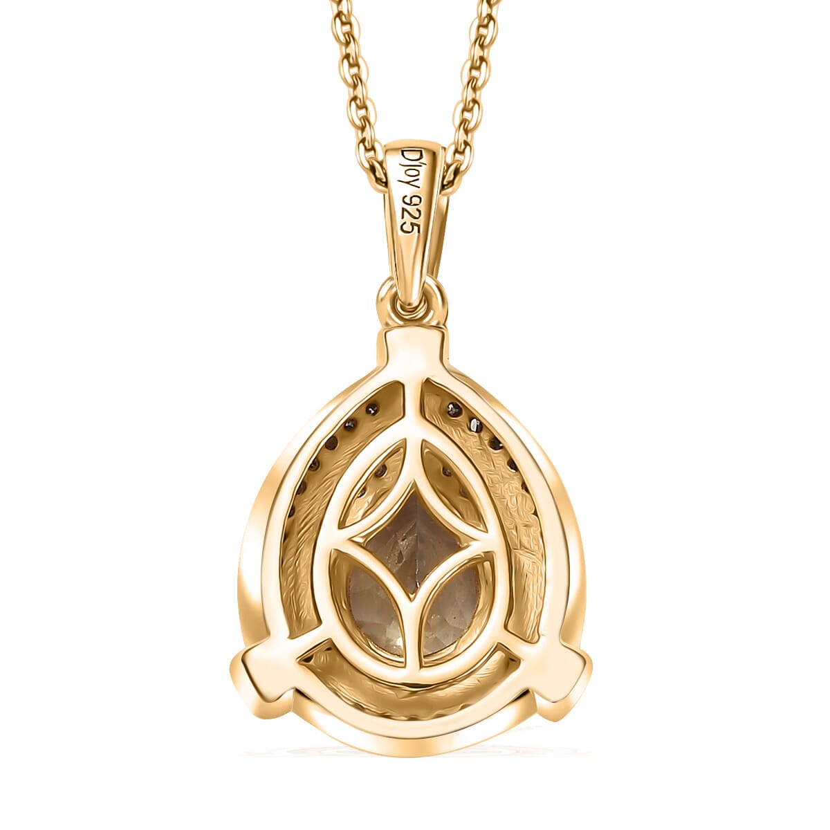 D'Joy AAA Turkizite, Natural Champagne and White Diamond 1.50 ctw Pendant Necklace in 18K Vermeil Yellow Gold Over Sterling Silver 20 Inches image number 4