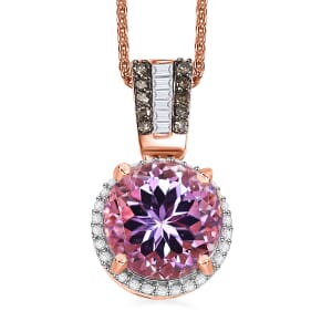 D'Joy Premium Martha Rocha Kunzite, Natural Champagne and White Diamond 4.20 ctw Twilight Blossom Pendant Necklace in 18K Vermeil Rose Gold Over Sterling Silver 20 Inches