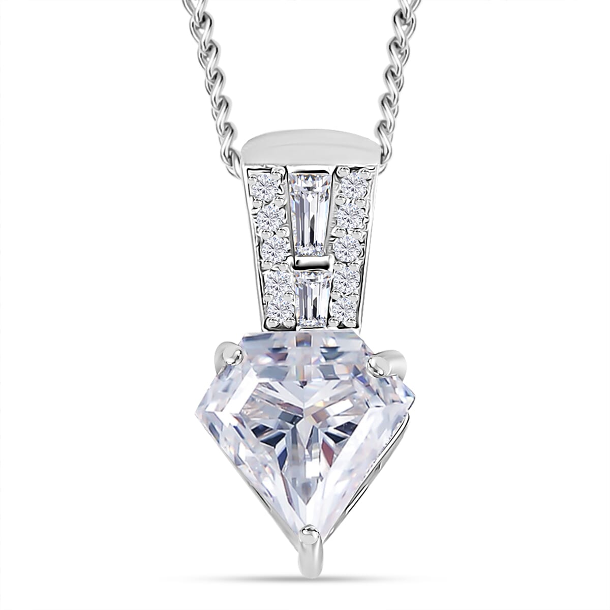 Diamond Cut Moissanite 1.90 ctw Pendant Necklace in Rhodium Over Sterling Silver 18 Inches image number 0