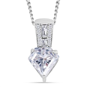 Diamond Cut Moissanite 1.90 ctw Pendant Necklace in Rhodium Over Sterling Silver 18 Inches