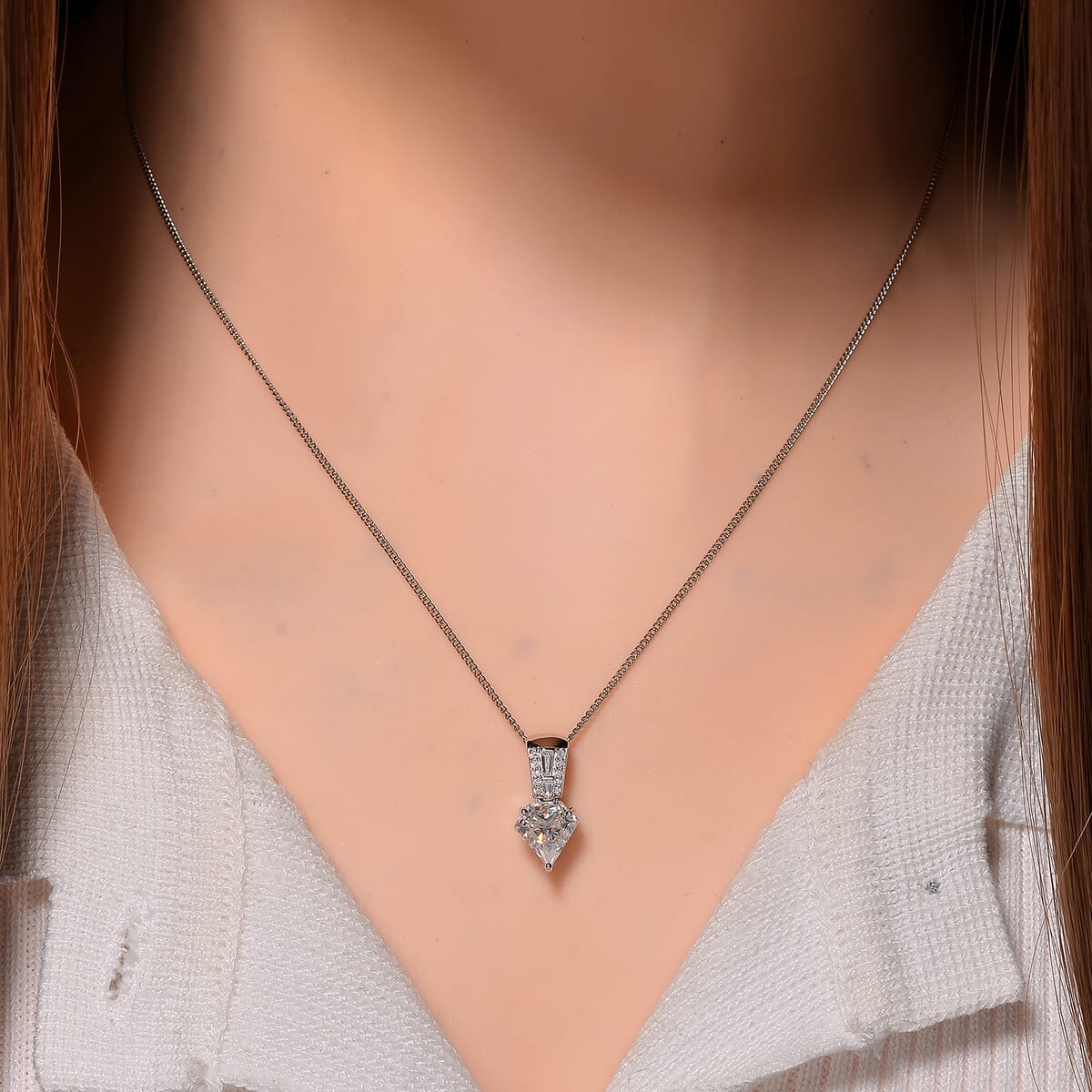 Diamond Cut Moissanite 1.90 ctw Pendant Necklace in Rhodium Over Sterling Silver 18 Inches image number 1