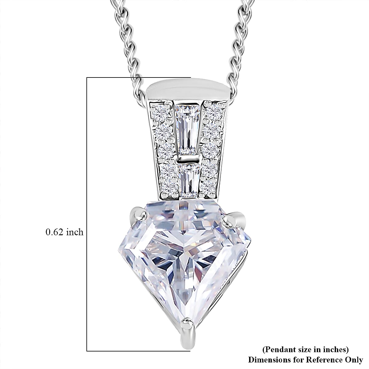 Diamond Cut Moissanite 1.90 ctw Pendant Necklace in Rhodium Over Sterling Silver 18 Inches