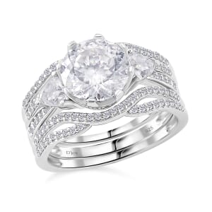 Set of 2 120 Faceted Moissanite 3.70 ctw Stackable Ring in Rhodium Over Sterling Silver (Size 6.0) (Del.in 5-7 Days)