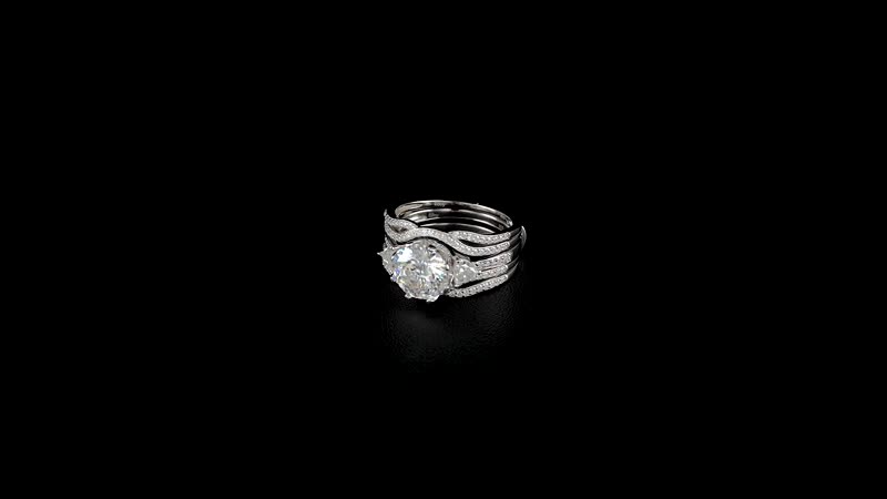 Set of 2 120 Faceted Moissanite (Rnd 9 mm) Stackable Ring in Rhodium Over Sterling Silver (Size 6.0) 3.70 ctw