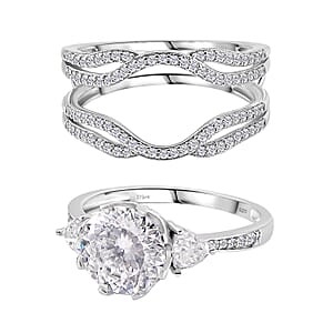 Set of 2 120 Faceted Moissanite 3.70 ctw Stackable Ring in Rhodium Over Sterling Silver (Size 7.0)