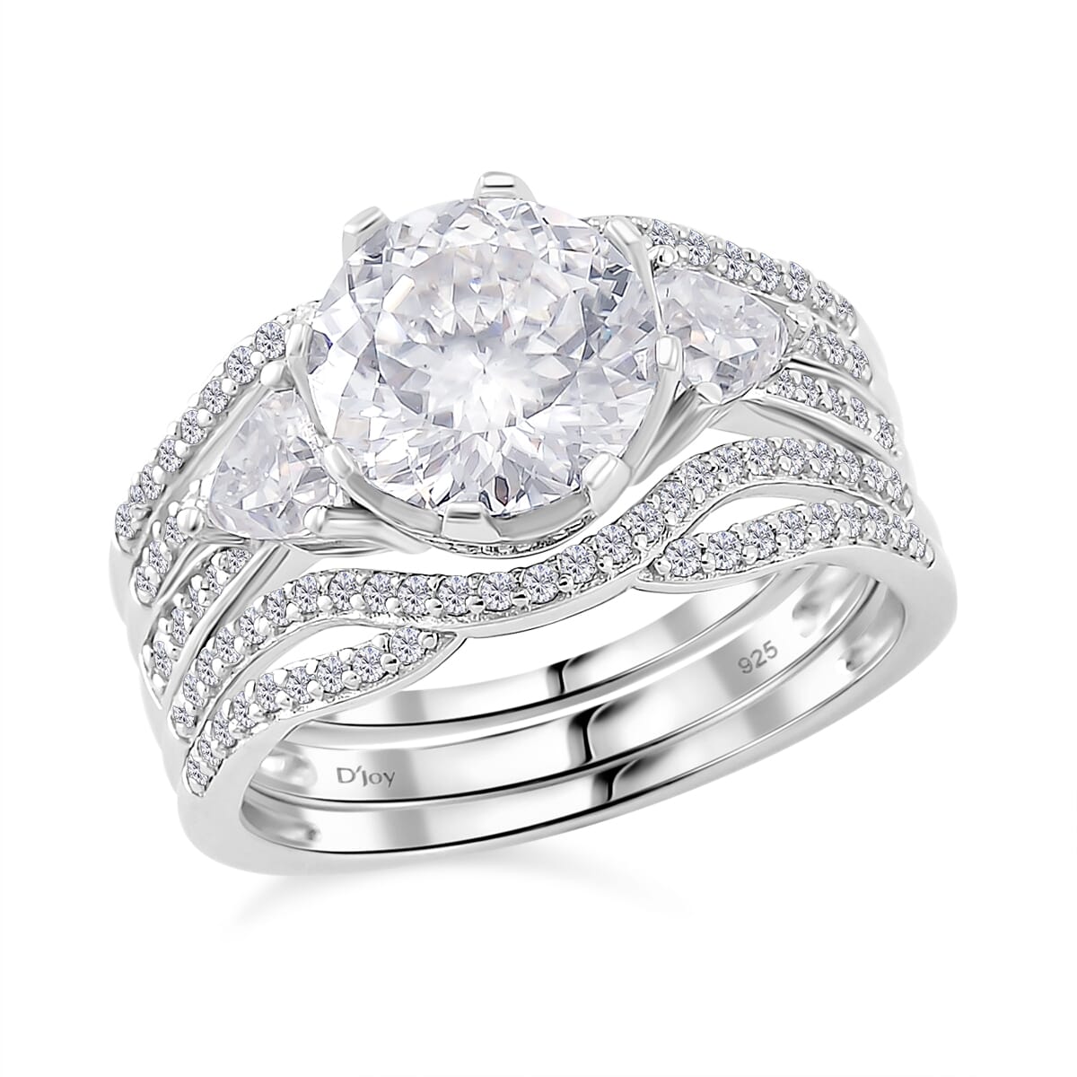 Set of 2 120 Faceted Moissanite 3.70 ctw Stackable Ring in Rhodium Over Sterling Silver (Size 9.0) image number 0