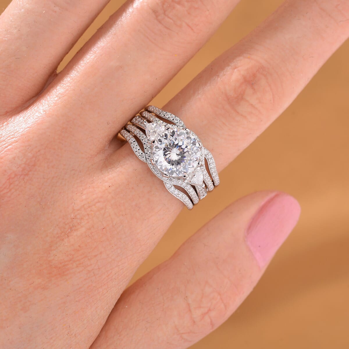 Set of 2 120 Faceted Moissanite 3.70 ctw Stackable Ring in Rhodium Over Sterling Silver (Size 9.0) image number 1
