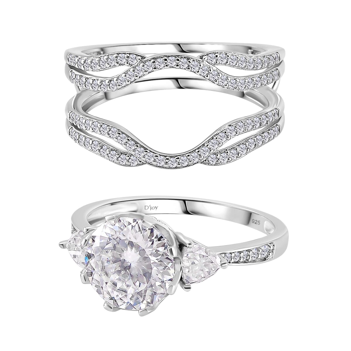 Set of 2 120 Faceted Moissanite 3.70 ctw Stackable Ring in Rhodium Over Sterling Silver (Size 9.0) image number 2