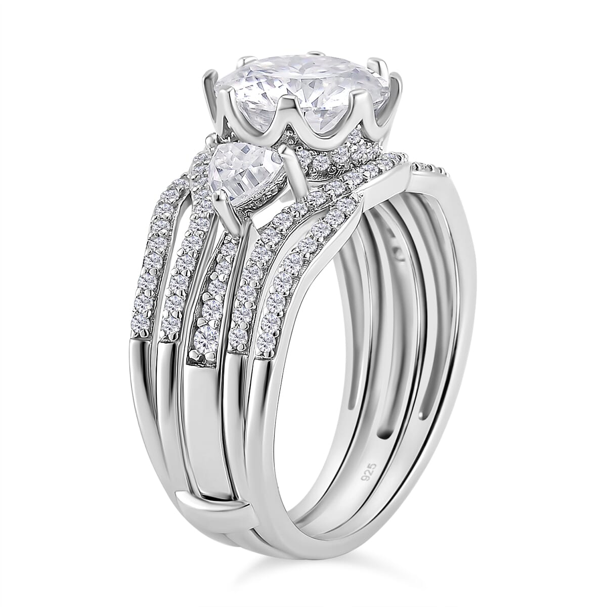 Set of 2 120 Faceted Moissanite 3.70 ctw Stackable Ring in Rhodium Over Sterling Silver (Size 9.0) image number 3