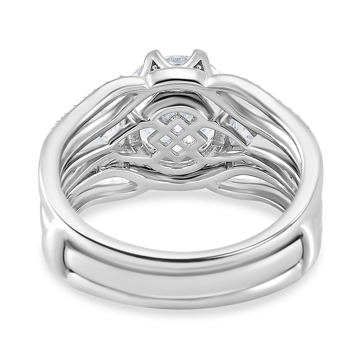 Set of 2 120 Faceted Moissanite 3.70 ctw Stackable Ring in Rhodium Over Sterling Silver (Size 9.0) image number 4