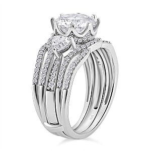 Set of 2 120 Faceted Moissanite 3.70 ctw Stackable Ring in Rhodium Over Sterling Silver (Size 10.0)