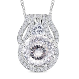 120 Faceted Moissanite 3.25 ctw Pendant Necklace in Rhodium Over Sterling Silver 18 Inches (Del.in 5-7 Days)