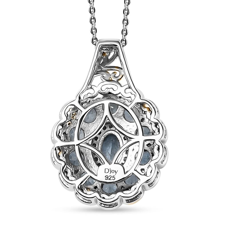 Santa Maria Aquamarine and Moissanite 2.25 ctw Victorian Sky Pendant Necklace in 18K Vermeil YG and Rhodium Over Sterling Silver 20 Inches