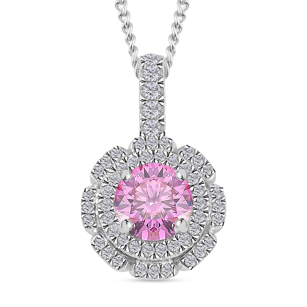 Pink Lotus Coated Moissanite 1.25 ctw Floral Pendant Necklace in Rhodium Over Sterling Silver 18 Inches image number 0