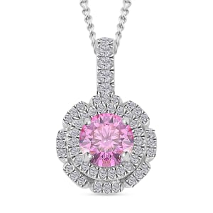 Pink Lotus Coated Moissanite 1.25 ctw Floral Pendant Necklace in Rhodium Over Sterling Silver 18 Inches