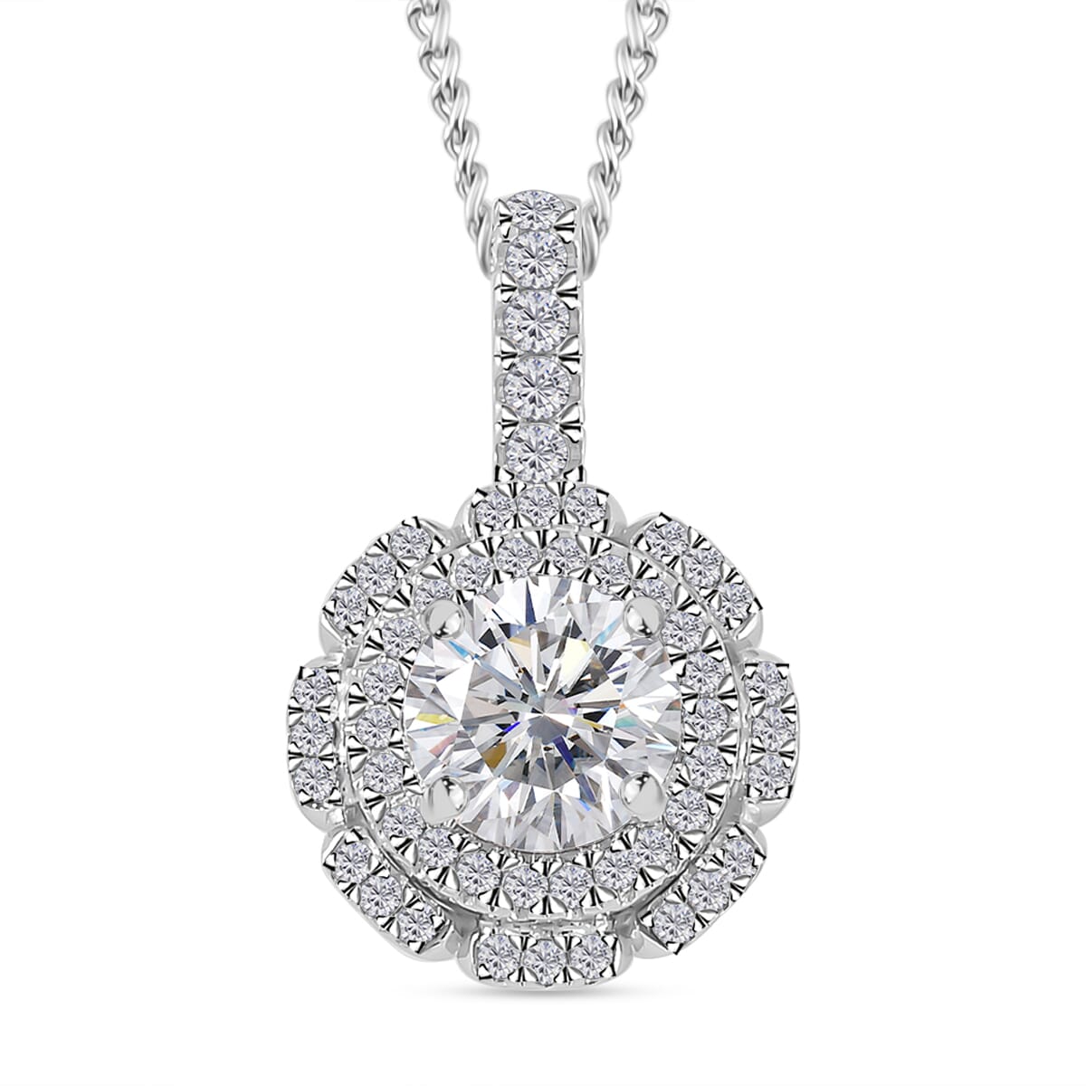 Moissanite 1.30 ctw Floral Pendant Necklace in Rhodium Over Sterling Silver 18 inches image number 0