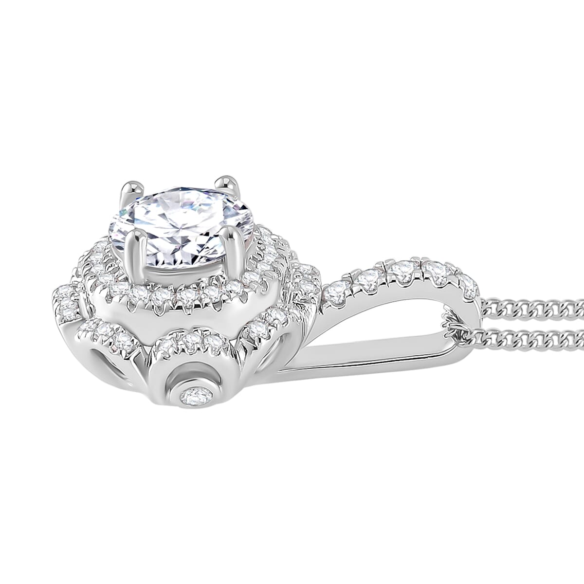 Moissanite 1.30 ctw Floral Pendant Necklace in Rhodium Over Sterling Silver 18 inches image number 2