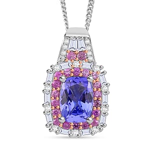 D'Joy Tanzanite and Multi Gemstone 2.25 ctw Rosefire Pendant Necklace in 18K Vermel RG and Rhodium Over Sterling Silver 18 Inches 