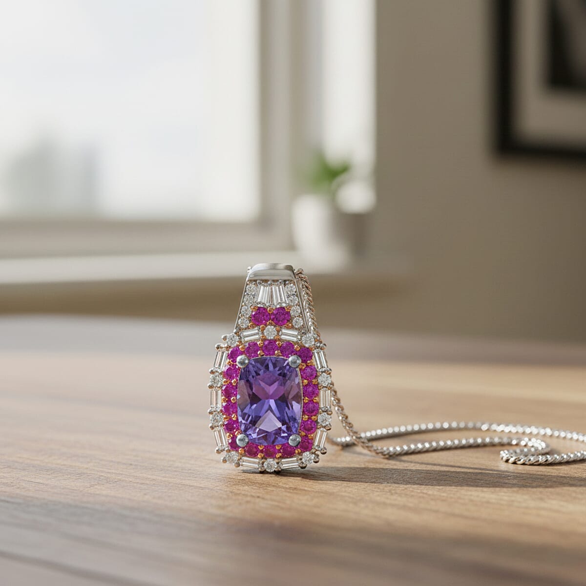 D'Joy Tanzanite, Multi Gemstone Pendant Necklace (18 Inches) in Rhodium Over Sterling Silver 2.25 ctw image number 1