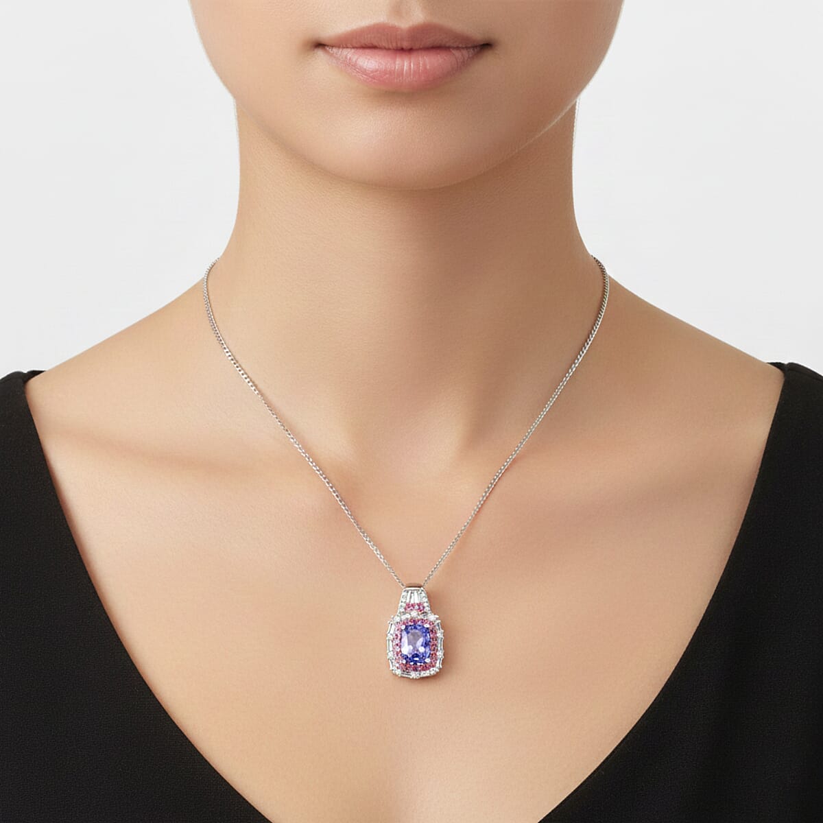 D'Joy Tanzanite, Multi Gemstone Pendant Necklace (18 Inches) in Rhodium Over Sterling Silver 2.25 ctw image number 2