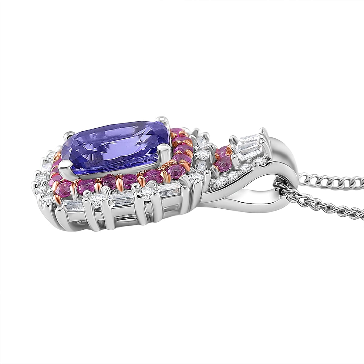 D'Joy Tanzanite, Multi Gemstone Pendant Necklace (18 Inches) in Rhodium Over Sterling Silver 2.25 ctw image number 3