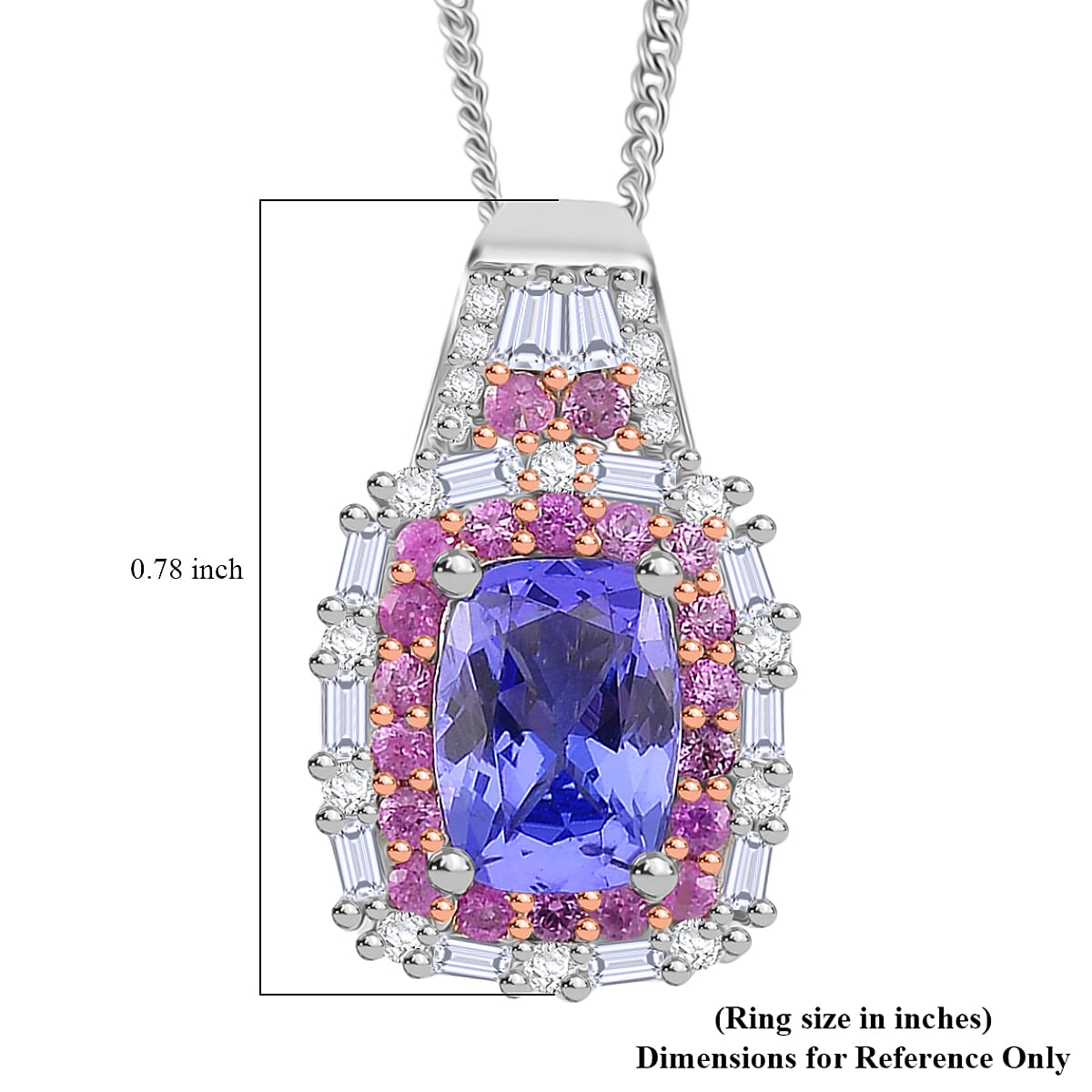 D'Joy Tanzanite, Multi Gemstone Pendant Necklace (18 Inches) in Rhodium Over Sterling Silver 2.25 ctw image number 6