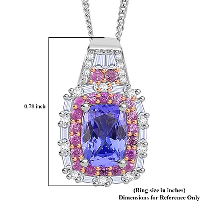 D'Joy Tanzanite and Multi Gemstone 2.25 ctw Rosefire Pendant Necklace in 18K Vermel RG and Rhodium Over Sterling Silver 18 Inches