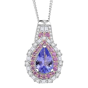 D'Joy Tanzanite and Multi Gemstone 2.20 ctw Rosefire Pendant Necklace in 18K Vermel RG and Rhodium Over Sterling Silver 18 Inches 