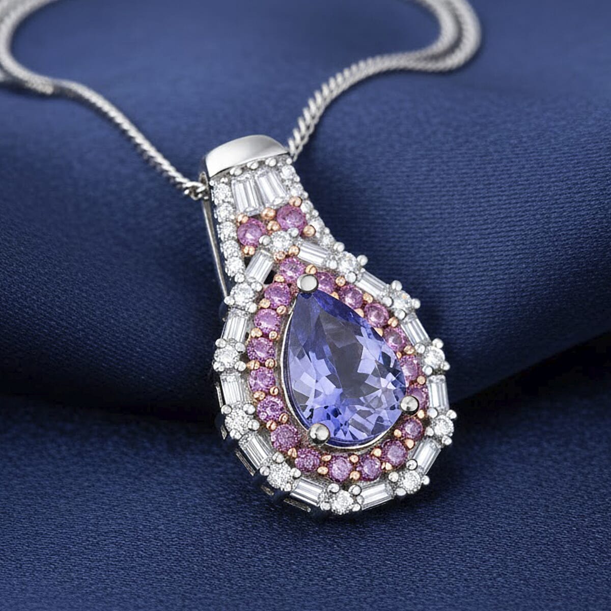 D'Joy Tanzanite, Multi Gemstone Pendant Necklace in Rhodium Over Sterling Silver 2.15 ctw (18 Inches) image number 1
