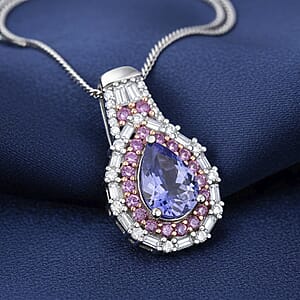 D'Joy Tanzanite and Multi Gemstone 2.20 ctw Rosefire Pendant Necklace in 18K Vermel RG and Rhodium Over Sterling Silver 18 Inches 