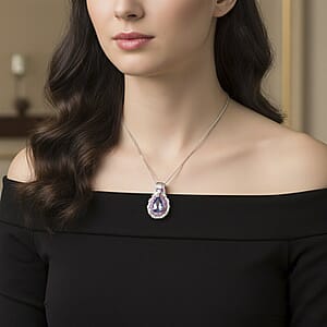 D'Joy Tanzanite and Multi Gemstone 2.20 ctw Rosefire Pendant Necklace in 18K Vermel RG and Rhodium Over Sterling Silver 18 Inches 